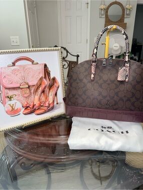 Coach Sierra Dome Satchel 
with Snake-Print Trim suede interior